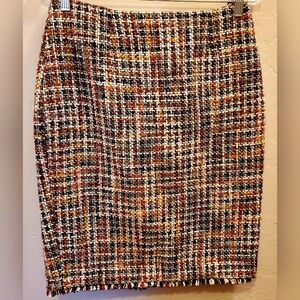 Calvin Klein Multicolor Tweed Pencil Skirt With Fringe Hem Size 6
